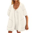 thumbnail image 2 of Lenpel Rompers for Women Puff Short Sleeve Scoop Neck Tie Front Pleated Oversized Short Jumpsuits Casual Loose Overall Shorts, 2 of 7