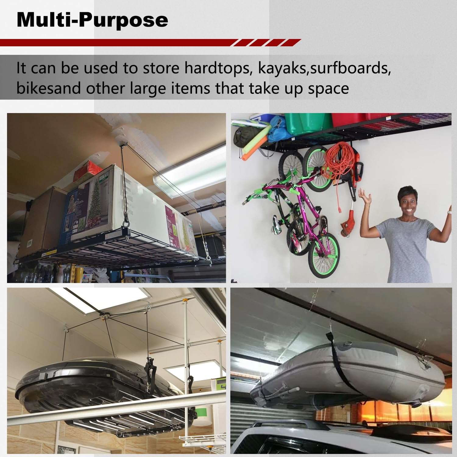 Overhead Garage Storage Lift Hoist, Heavy-duty Ceiling Mounted Garage Storage Lift System， No pallet included