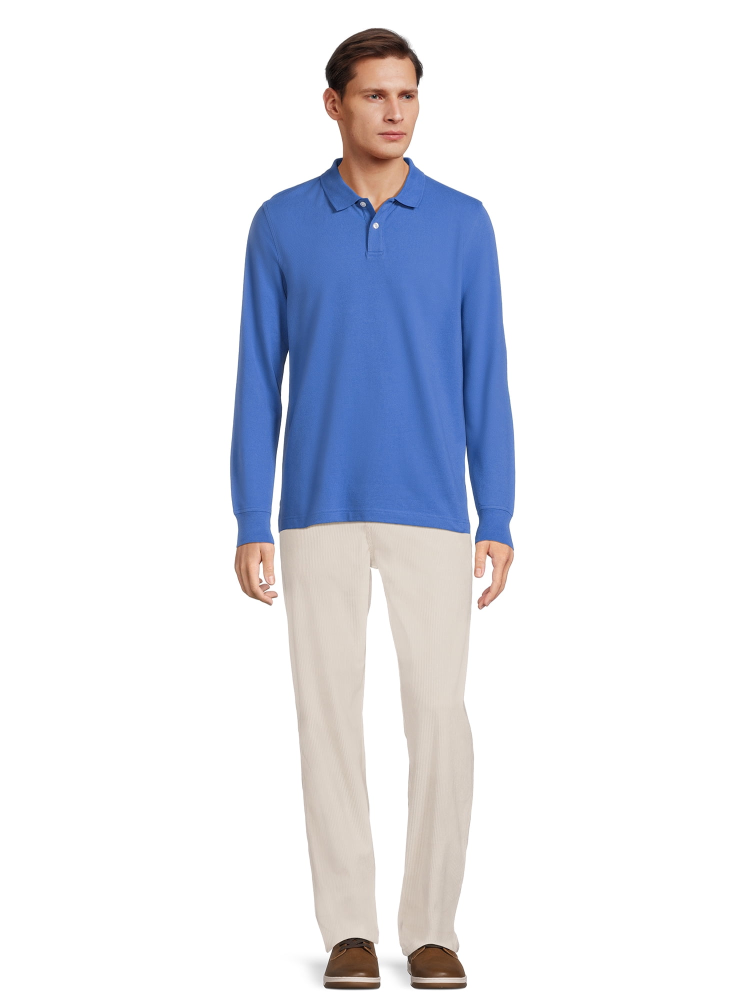 George Men's Pique Polo Shirt with Long Sleeves, Sizes S-3XL