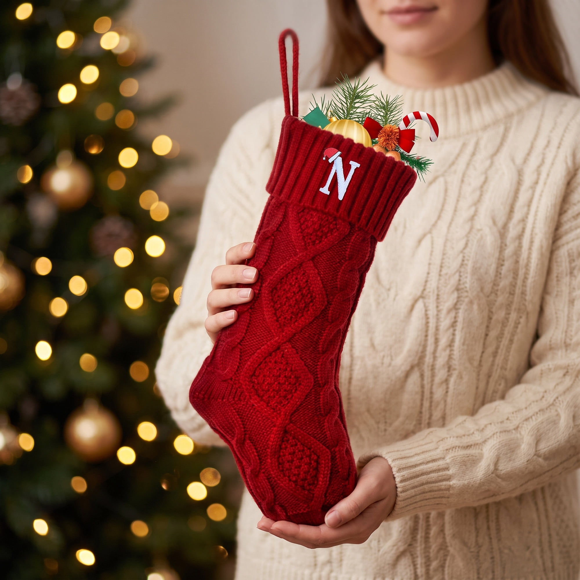 Unique Bargains Canine Bone Christmas Stocking Luxury Puppy Holiday Keepsake Sack Red Letter N 17"