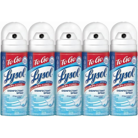 Lysol Disinfectant Spray to Go, Crisp Linen, 1.5 Ounce (Pack of 5)
