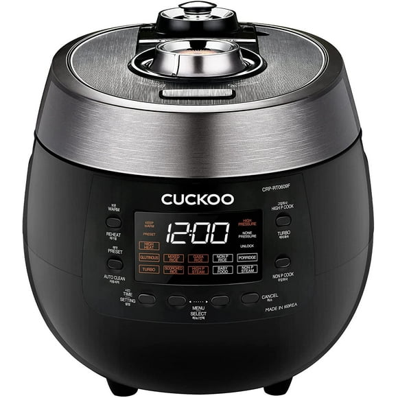 CUCKOO 6-Cup Twin Pressure Rice Cooker with Steam Tray, 14 Modes: White Rice, GABA Rice, Steam, Porridge, Scorched Rice & More, CRP-RT0609FB, Black