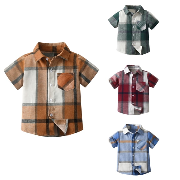 Antinious Toddler Boys Casual Summer Short Sleeve Checkered Loose School Uniform Tshirts with Button,Red,70