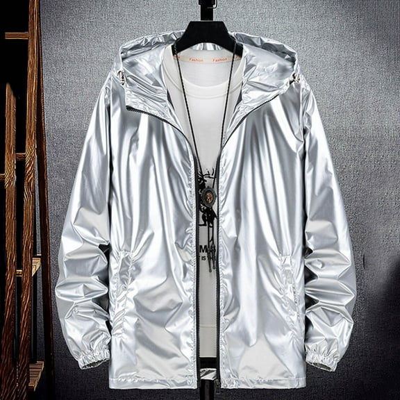 Gubotare Mens Casual Lightweight Jacket Cardigan Zipper Thin Coat Jacket (Silver, XXXXL)