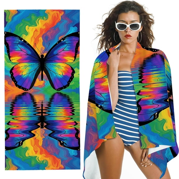 RKSupls Colorful Butterfly  Quick Dry Sand-Free Large Pool  Beach Towel for Travel 
,  Ultra-Soft Microfiber for Bathroom, beach, Soft Super Absorbent- 30x60 in