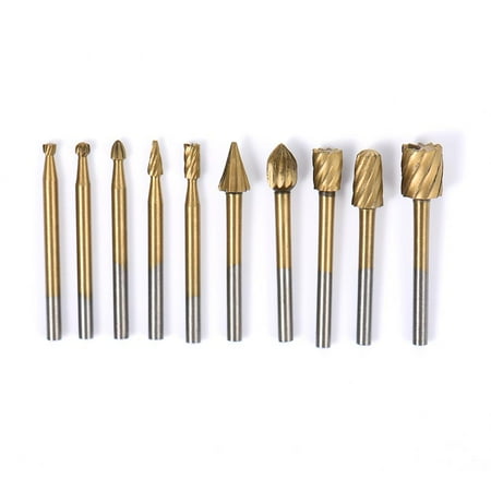 

Younar 10 PCS/set Shank HSS Titanium Routing Rotary Milling Drill Grinder Cutter High Quality Woodworking Carving Carved Cutter Tools