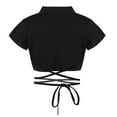 thumbnail image 2 of Sinleey Kids Girls Hip Hop Crop Top Vest Short Sleeve Mock Neck Strappy Jazz Modern Dance T-Shirts Black 110, 2 of 7