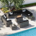 thumbnail image 6 of Clouddwell 15 Piece Patio Furniture Set with 44” Fire Pit Table Wicker Rattan Patio Conversation Set Outdoor Sectional Sofa Set with Coffee Table and Black Cushions(Waterproof Cover Included), 6 of 9