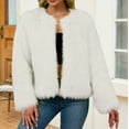 thumbnail image 2 of Womens Faux Fur Cropped Coat Long Sleeve Fluffy Open Front Short Cardigan Jacket Fashion Party Warm Outerwear (S, White), 2 of 6