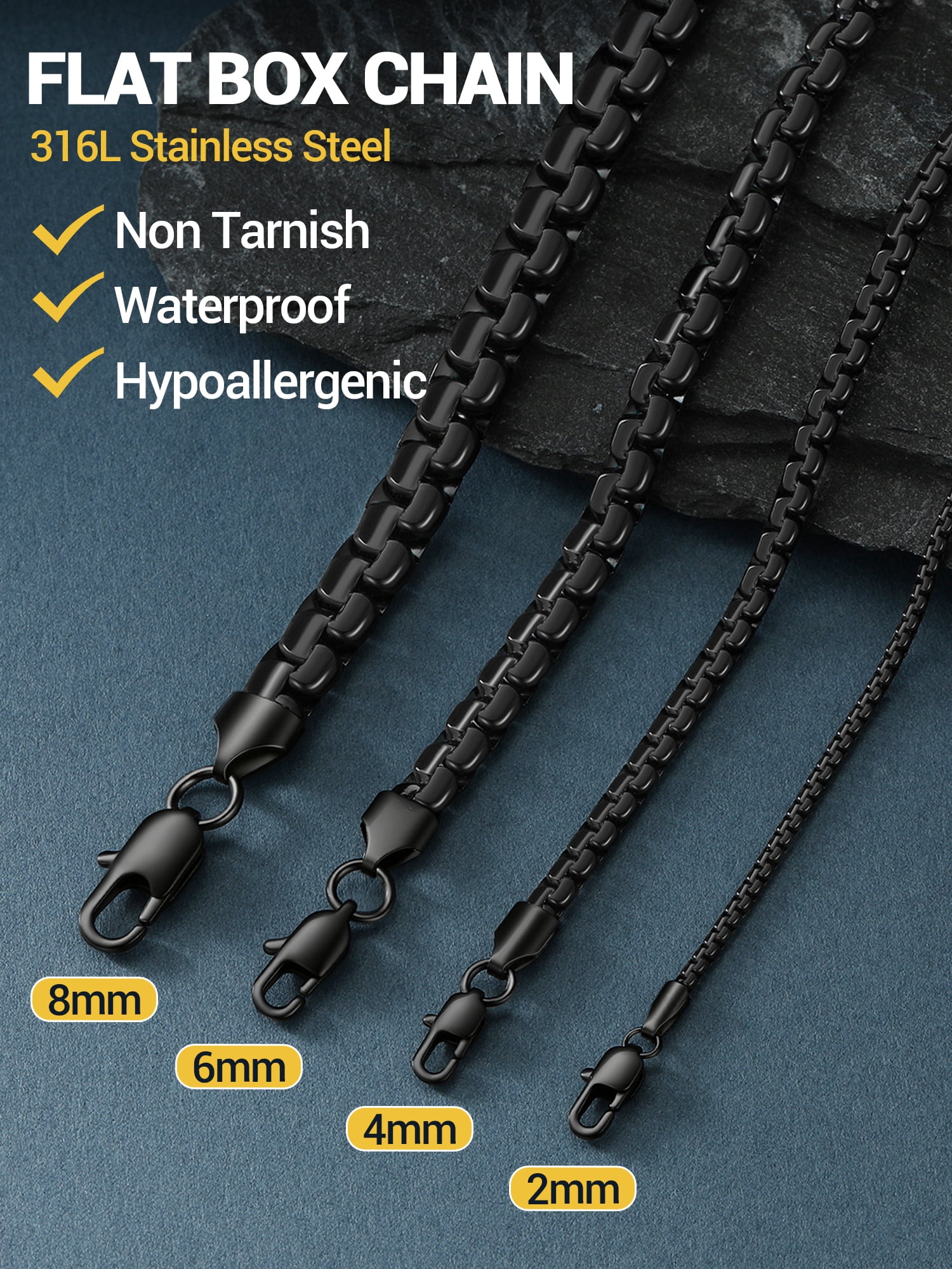PROSTEEL Mens Chain Stainless Steel Round Link Chain Black Necklaces 4mm Non-tarnish Hypoallergenic Birthday Valentines Father Day Jewelry Gift for Dad Husband 14 Inch