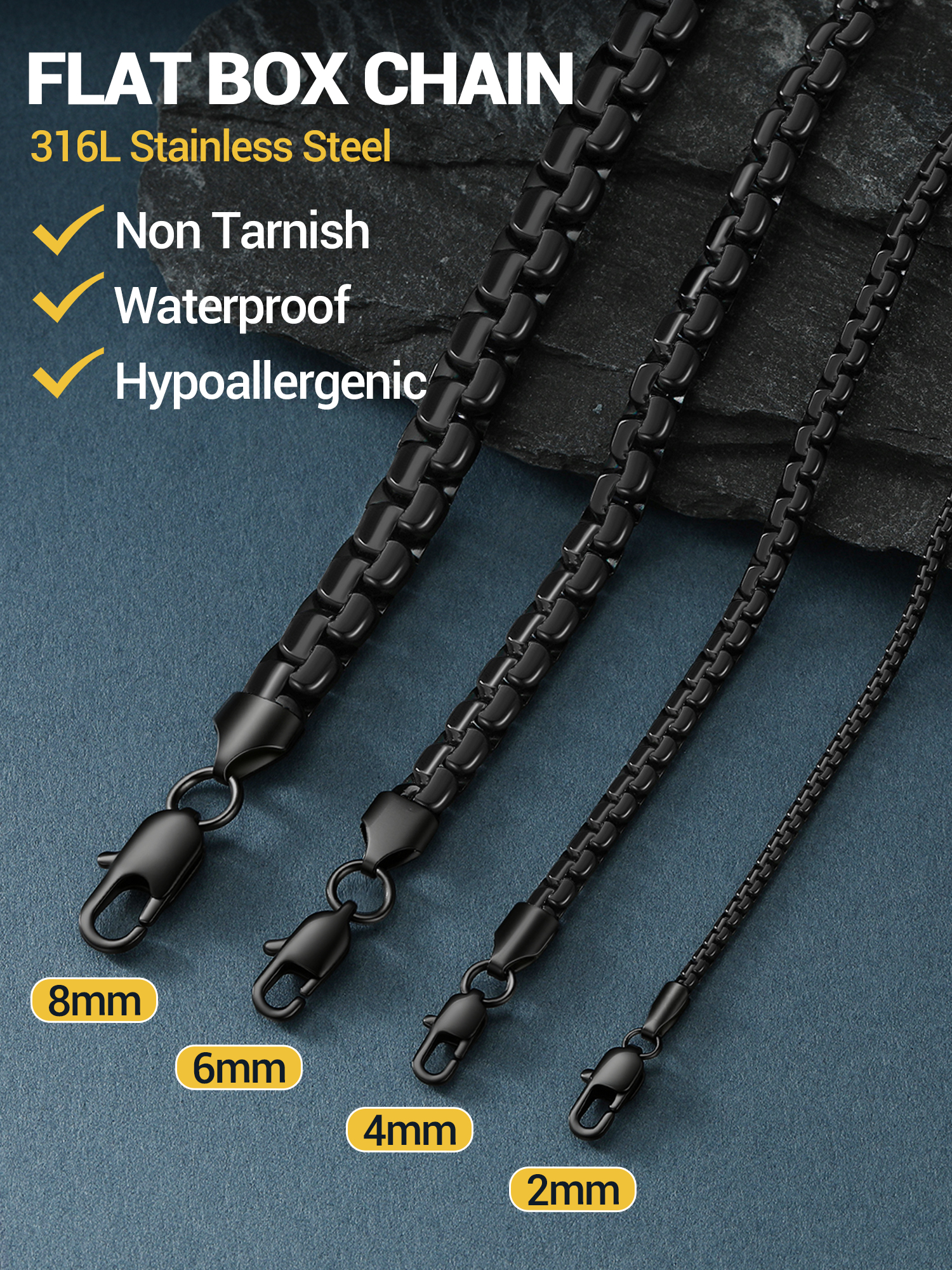 Prosteel Men's Black Stainless Steel Box Chain Necklace photo 7