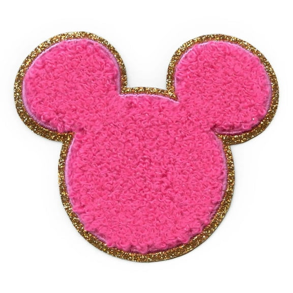 Minnie Mouse Pink Head Patch Gold Disney Cartoon Chenille Iron On