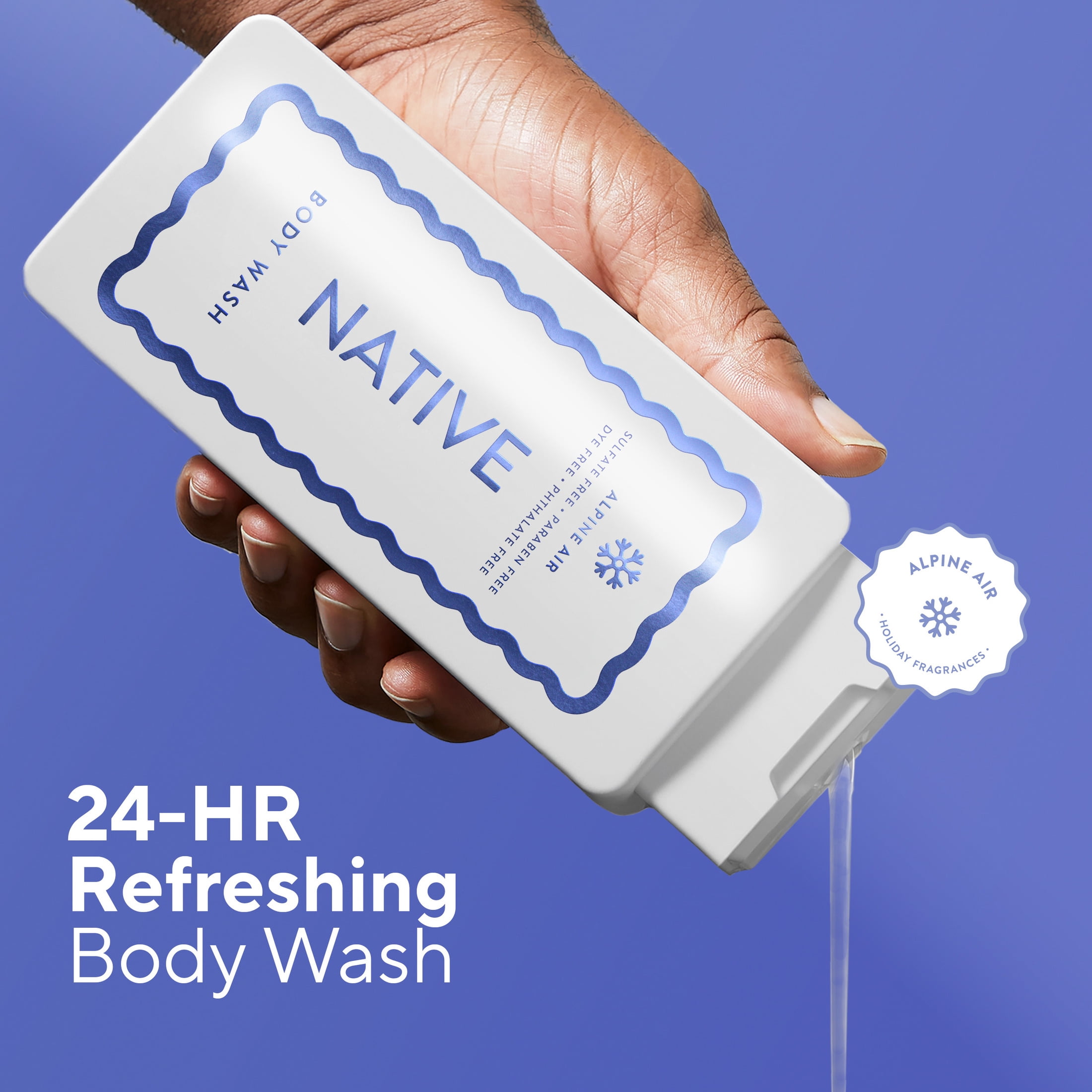 Native, Sulfate Free 24-Hour Refreshing Body Wash, Alpine Air, Holiday Body Wash, 18 fl oz