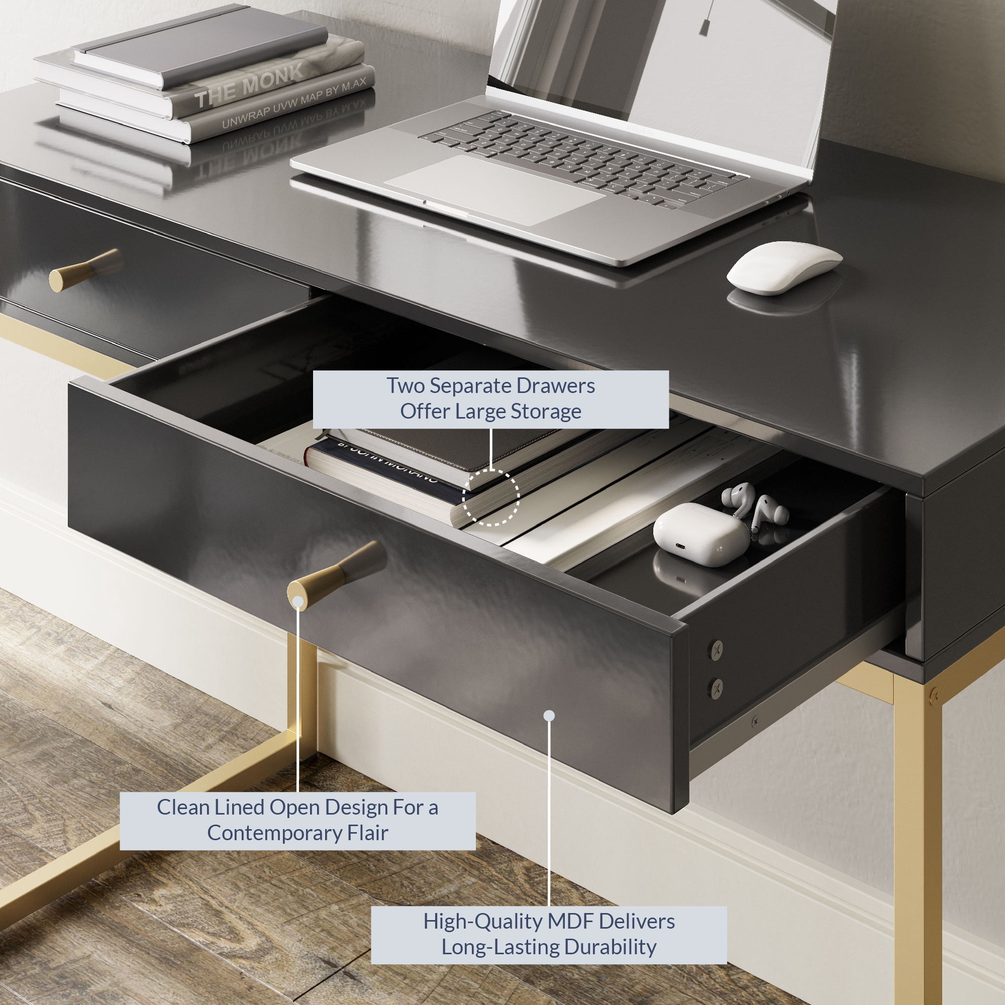 BELLEZE Vanity Table, Home Office Computer Desk - Bronte (Black)