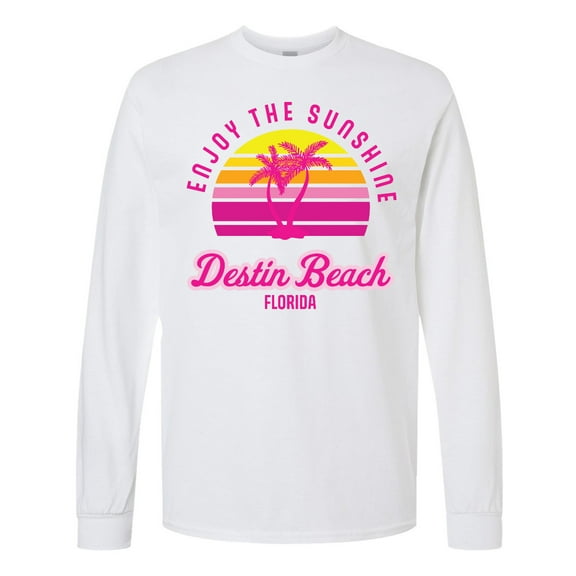 Inktastic Summer Enjoy the Sunshine Destin Beach Florida in Pink Long Sleeve T-Shirt