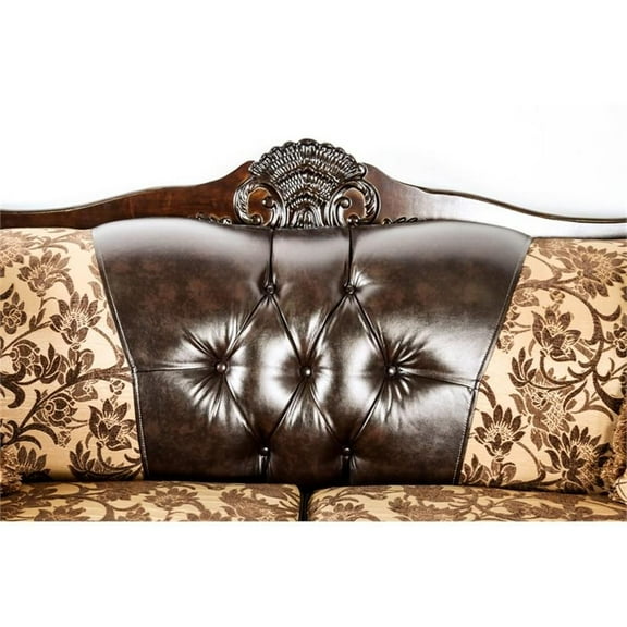 Furniture of America Eli Traditional Faux Leather Tufted Loveseat in Tan Brown