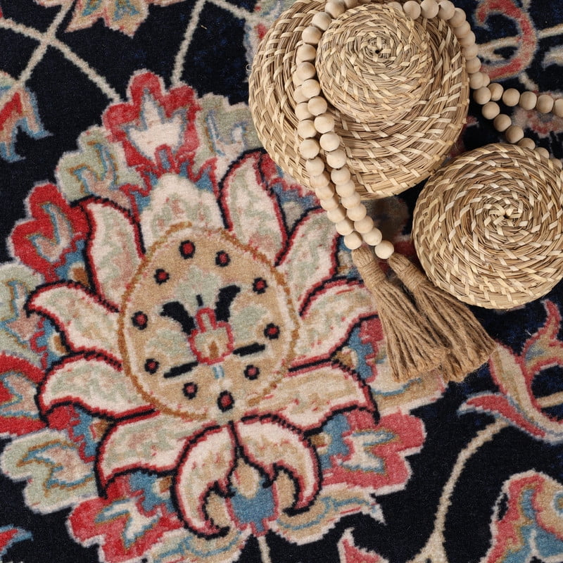 Superior Zadar Medallion Washable Indoor Area Rug, 2' x 15', Navy Blue/ Ivory