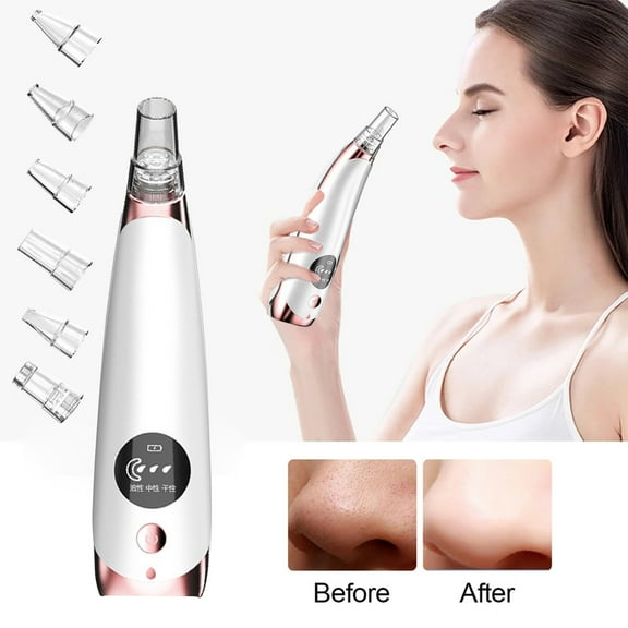 Qliuoazw Suction Blackhead Instrument Large Suction Blackhead Extractor Blackhead Facial Pore Cleaner Household With 6 Replace Suction Head