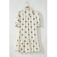 thumbnail image 4 of Women's Beige Cute Bowknot Printed Bubble Sleeve V Neck Mini Dress - [ZhiHiMeRi] | (US 12-14)L, 4 of 11