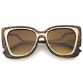 thumbnail image 2 of zeroUV Female Oversize Notched Frame Zigzag Temple Flat Lens Cat Eye Sunglasses 51mm (Tortoise-Gold / Amber) - 51mm, 2 of 5