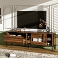 thumbnail image 3 of 70.8" Modern TV Stand for TVs up to 75 Inches, Mid Century Media Console with Sliding Doors, Adjustable Shelves, Metal Frame and Cable Management, Entertainment Center for Living Room, Brown, 3 of 10