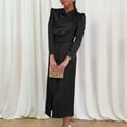 thumbnail image 4 of RYKJLWY Boho Dresses for Women 2024 Women's High End Satin Dress With Elegant Temperament Bridesmaid Attire Autumn And Winter Split Ends Pastel Dress for Women (Black,M), 4 of 9