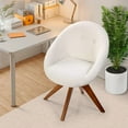 thumbnail image 2 of Modern Boucle Office Chair No Wheels, 360° Swivel Desk Chair with Wood Legs, Upholstered Home Office Accent Chair for Bedroom Living Room, 2 of 8