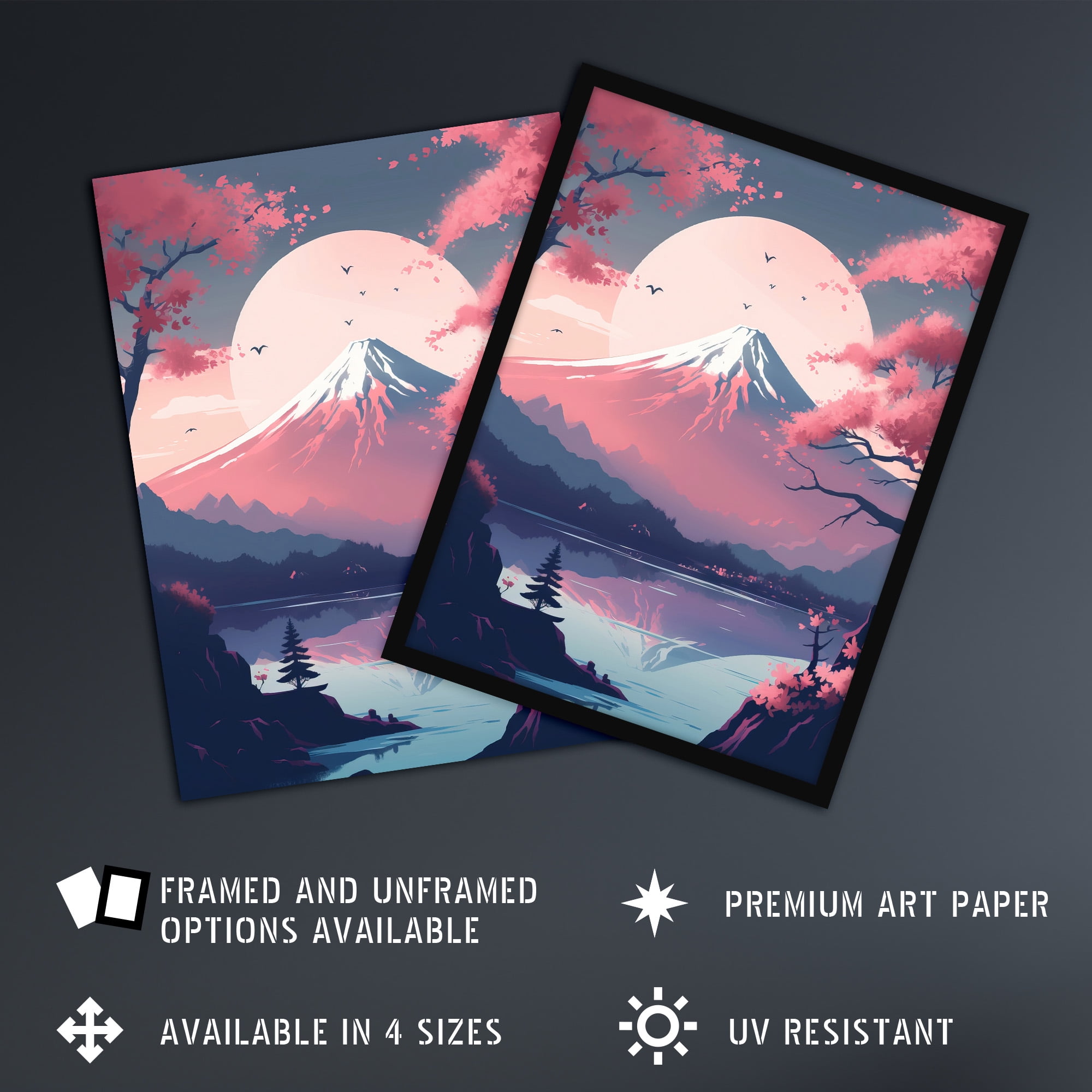 Mount Fuji View Through Cherry Blossom Trees Pastel Colour