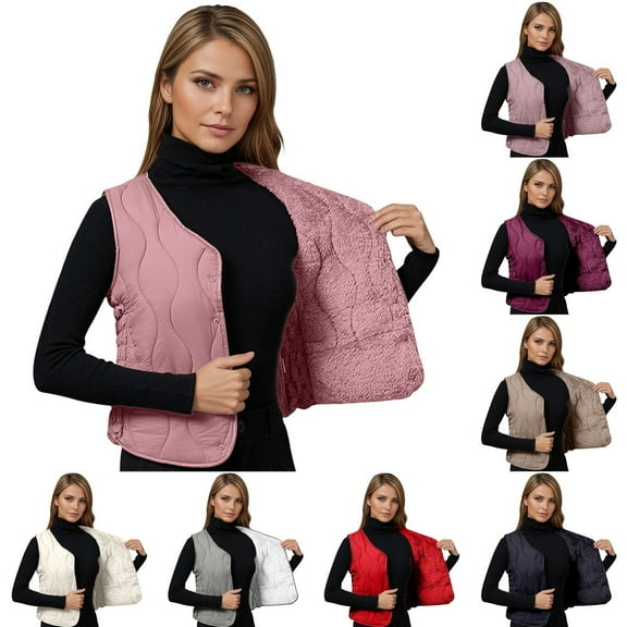 Shadoumai Puffer Vest for Women V Neck Sleeveless Zip Up Button Outerwear Warm Quilted Lightweight Down Winter Jackets Coats