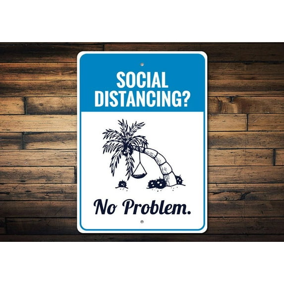 Social Distancing Beach Novelty Sign, Metal Wall Decor - 10x14 inches