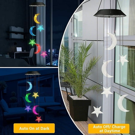 Solar Lamp Color Changing LED Moon-star Wind Chimes Outdoor Home Garden Decor