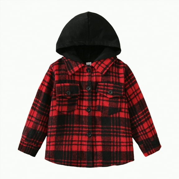 CAICJ98 Baby Toddler Boys Long Sleeve Shirt Flannel Plaid Shirts Button Down Shirts for Boys Jacket Top Outfit Fall Winter Clothes (Red,3-4 Years)
