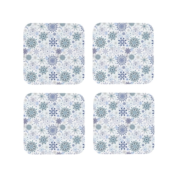 Fuzoiu Retro ice blue snowflakes Print Leather Coasters Set,Drink Coasters Set of 4,for Tabletop Protection, Durable PVC Coasters,Home Décor and Housewarming Gift-Square