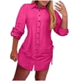 thumbnail image 2 of Baeitkot Women's Turndown Buttons Dresses Women's Casual Solid Long-Sleeved Turndown Drawstring Both Sides Buttons Dresses Hot Pink L, 2 of 6