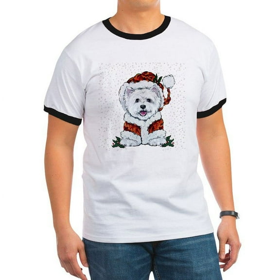 CafePress - Santas Westie Helper T Shirt - 100% Cotton Ringed T-Shirt