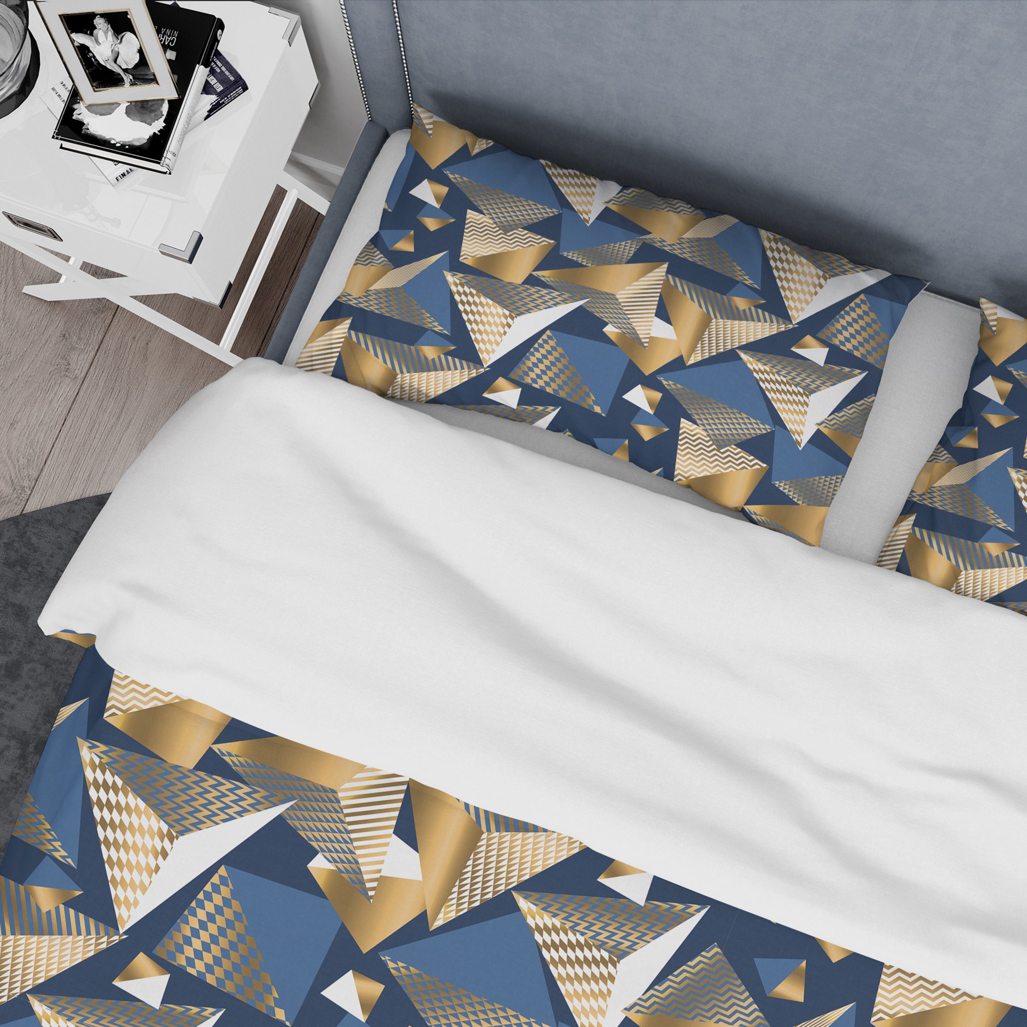 Designart 'Gold And Blue Cubes' Mid-Century Modern Duvet Cover Set