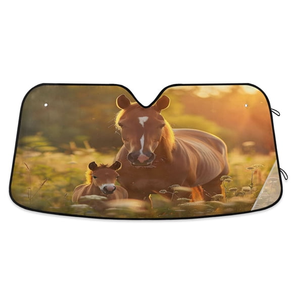 Beautiful Brown Horse Car Windshield Sun Shade Foldable Car Front Window Visor Heat and UV Protection 53x23.5