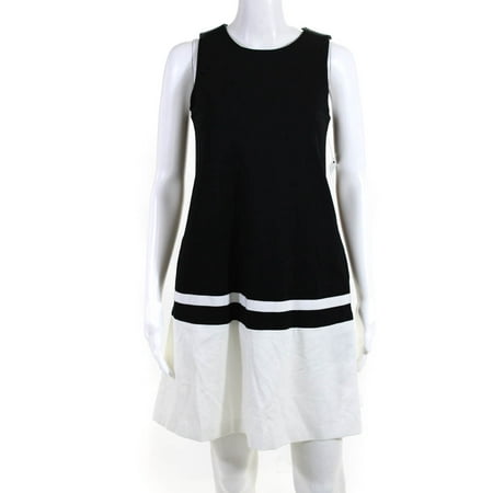 

Pre-owned|Lisa Perry Womens Back Zip Sleeveless Crew Neck Dress Black White Size 0