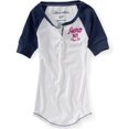 thumbnail image 1 of Camiseta henley Aeropostale de béisbol acanalada para mujer azul grande, 1 of 1