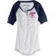 thumbnail image 1 of Aeropostale - Camiseta henley de béisbol acanalada para mujer, azul, mediana Aeropostale henley, 1 of 1