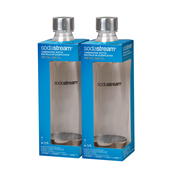 SodaStream 1 Liter Source Carbonating Bottles Twin Pack, Metal