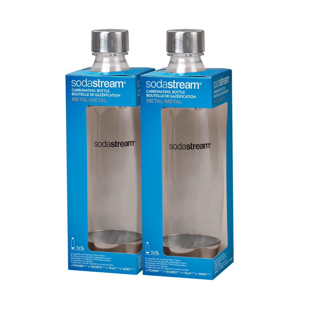 SodaStream 1 Liter Source Carbonating Bottles Twin Pack, Metal