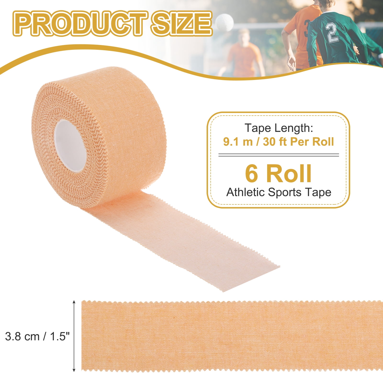 Uxcell Athletic Sports Tape Strong Adhesive Easy Tear with Serrated Edges - 1.5 in x 30 Ft, 6 Rolls, Ecru