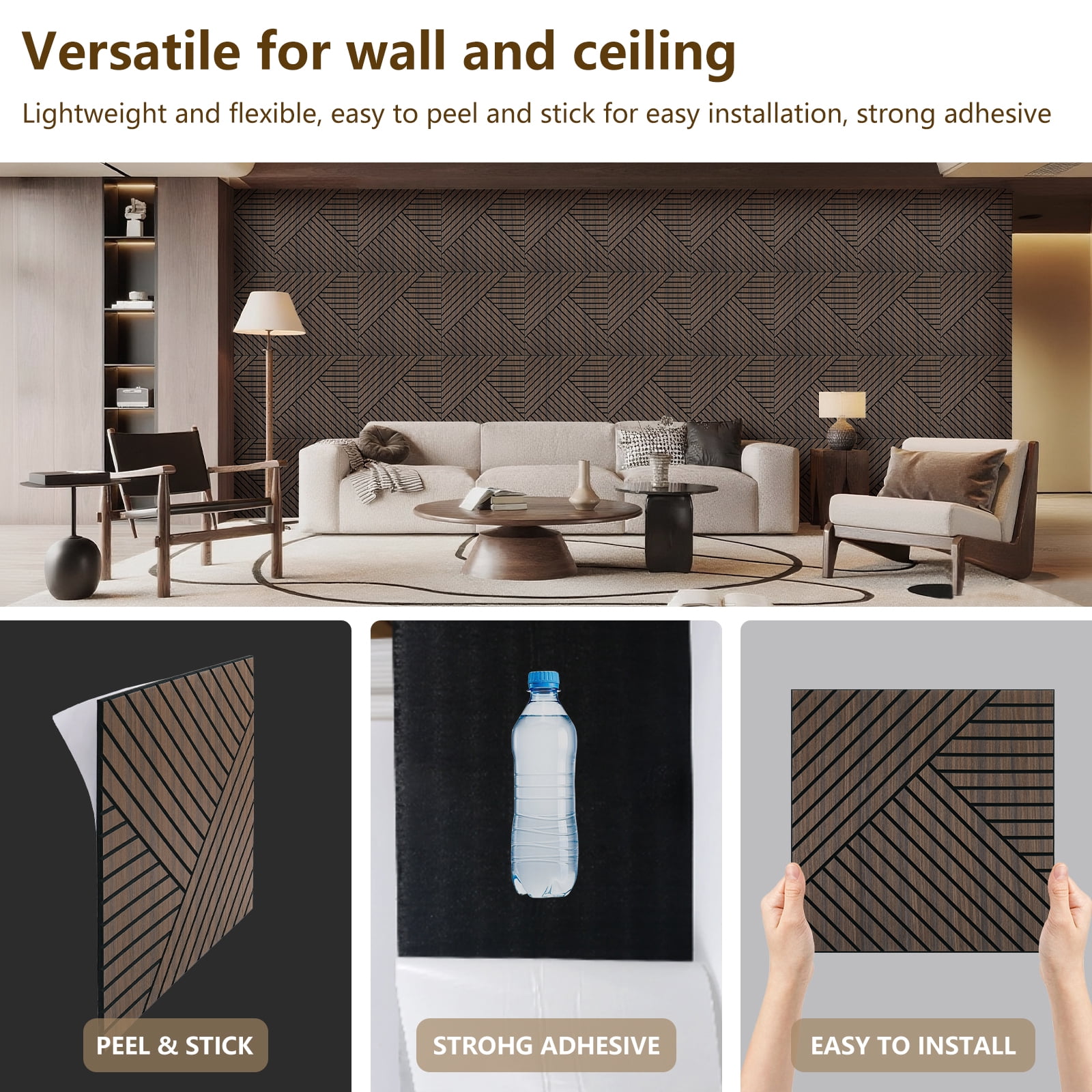 4 Packs Acoustic Wall Panels - Self-Adhesive 3D Wood Slat Wall Panel- Peel and Stick Sound Absorbing Panels for Noise Reducing - Feature Wall Decor for Home & Office