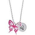 thumbnail image 1 of Delight Jewelry Acrylic Medium Cut Out Butterfly Magenta Silvertone Script Initial Disc - V - Charm Necklace, 20"+3", 1 of 4