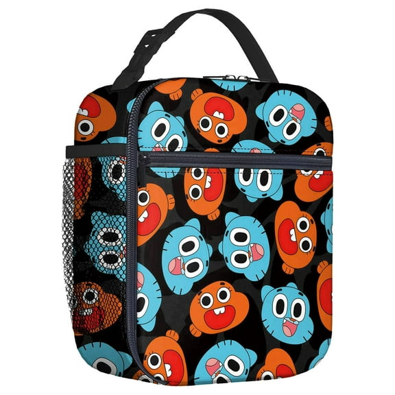 For The Amazing World of Gumball Cartoon Theme Insulated Lunch Bag Reusable Water Resistant Cooler Tote, with Mesh Side Pocket, Zipper, Lunch Box Size 8.66x4.33x10.24 Inch for Camping, Trips, Picnics