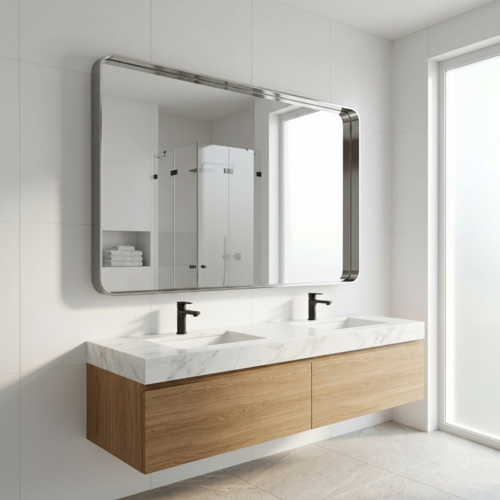 Gleamira 32"x48" Rectangular Bathroom Mirror Vanity Wall Mounted Mirror with Deep Frame, Silver