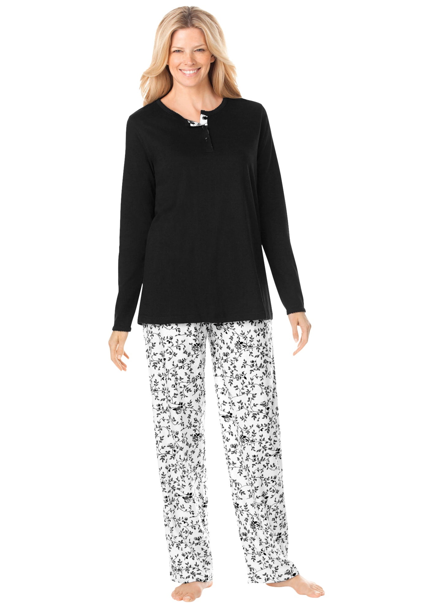 Only Necessities Women's Plus Size Henley Pj Set Pajamas