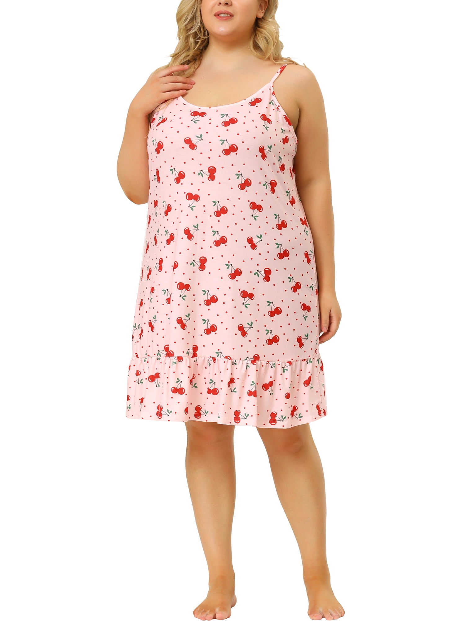 DARING DIVA Women's Plus Size Printed Strap Nightwear 1X Pink