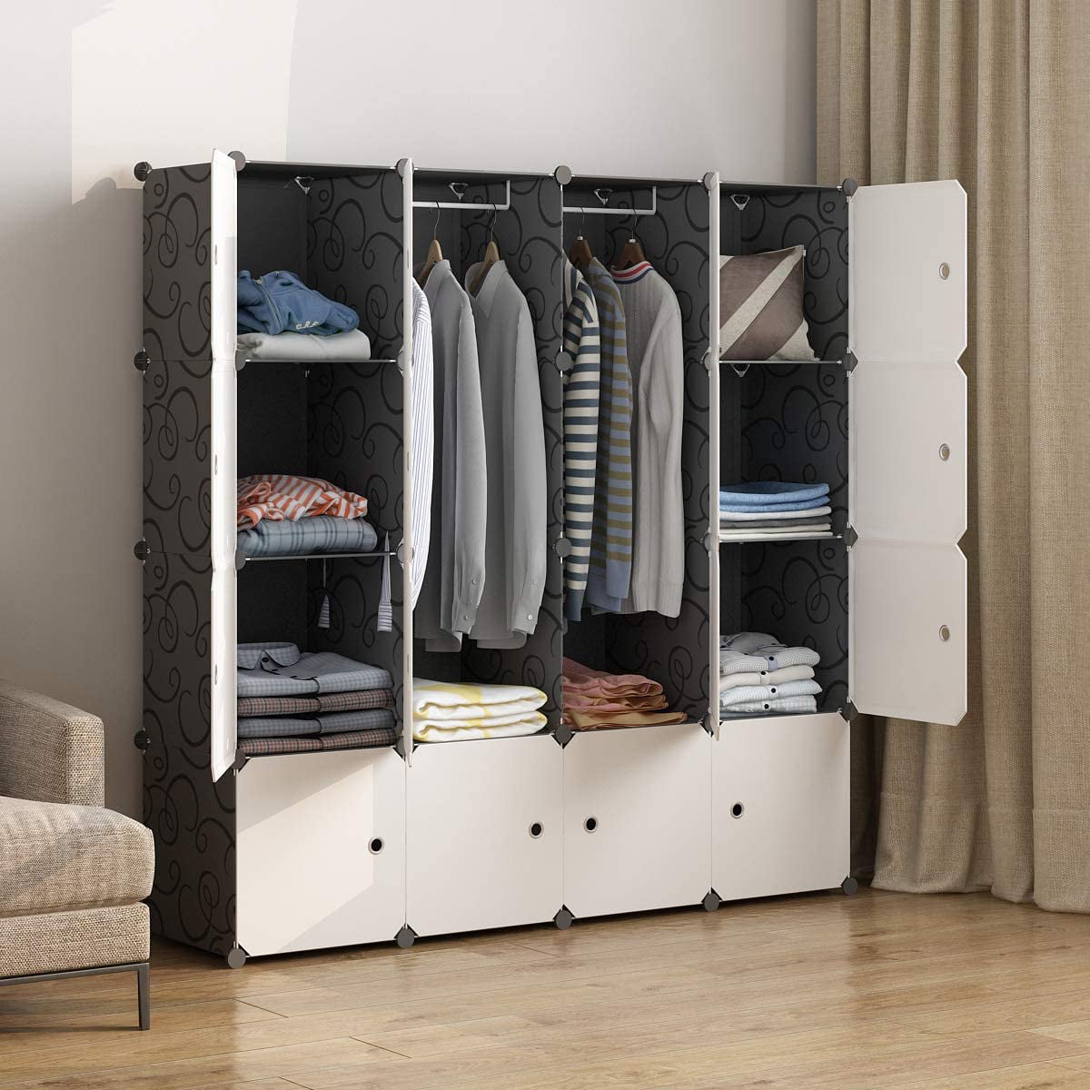 DIY 12 Cube Portable Closet Storage Organizer Clothes Wardrobe Cabinet W/Doors 